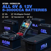 VDIAGTOOL BT300 6V/12V Battery Tester – Load, Cranking, Charging System Analyzer for Cars, Trucks, Motorcycles, Boats & More | 5-3000 CCA Support - ACARTOOL